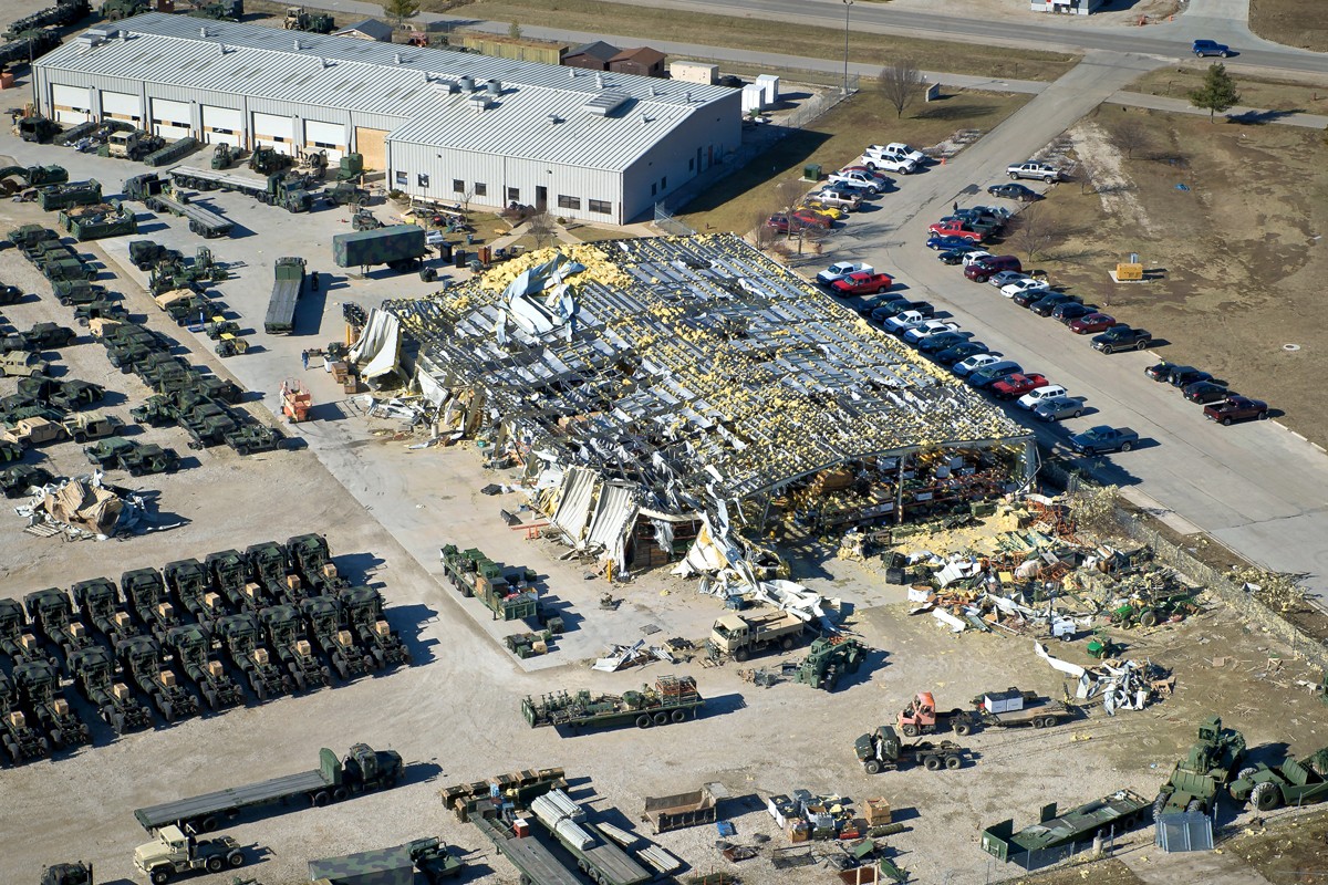 A large tornado hit Missouri's Fort Leonard Wood in 2010, causing considerable damage. Photo courtesy of the U.S. Army.